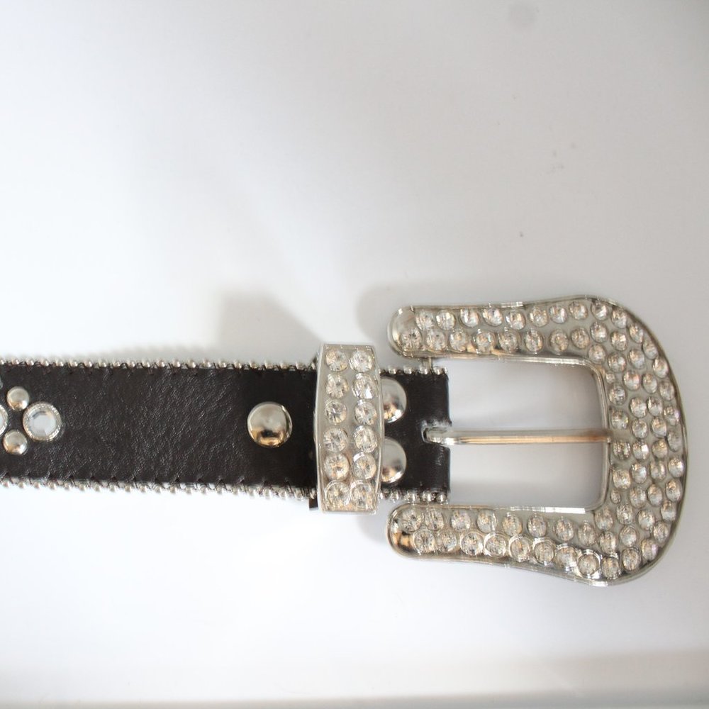 Western Women's Belt Brown Leather Square Rhinestone Conchos And Crystal Bling ~ - Picture 7 of 11